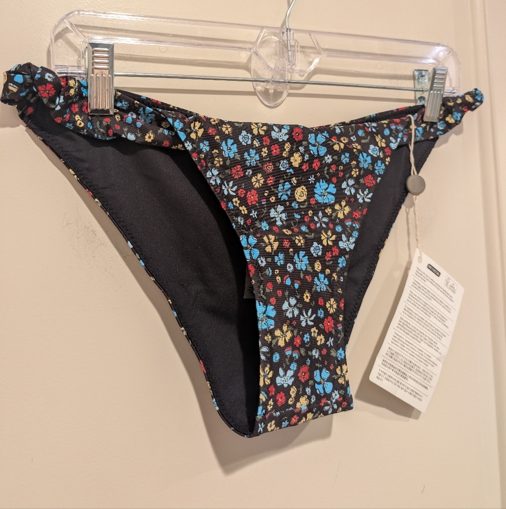 Ganni Swim Bikini Bottoms - Floral Black and Blue  Size 10/12 - Picture 5 of 6